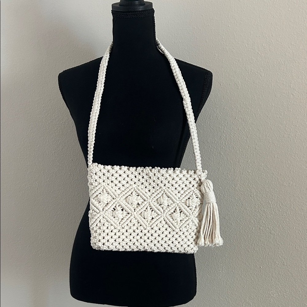 Chic Cream Macramé Crossbody Bag